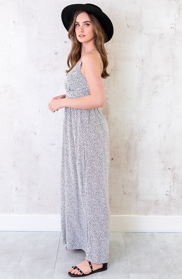 Spaghetti Maxi Jurk Leaves Wit – shoparchief, foto 3