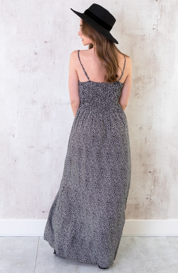 Spaghetti Maxi Jurk Leaves Zwart – shoparchief, foto 3