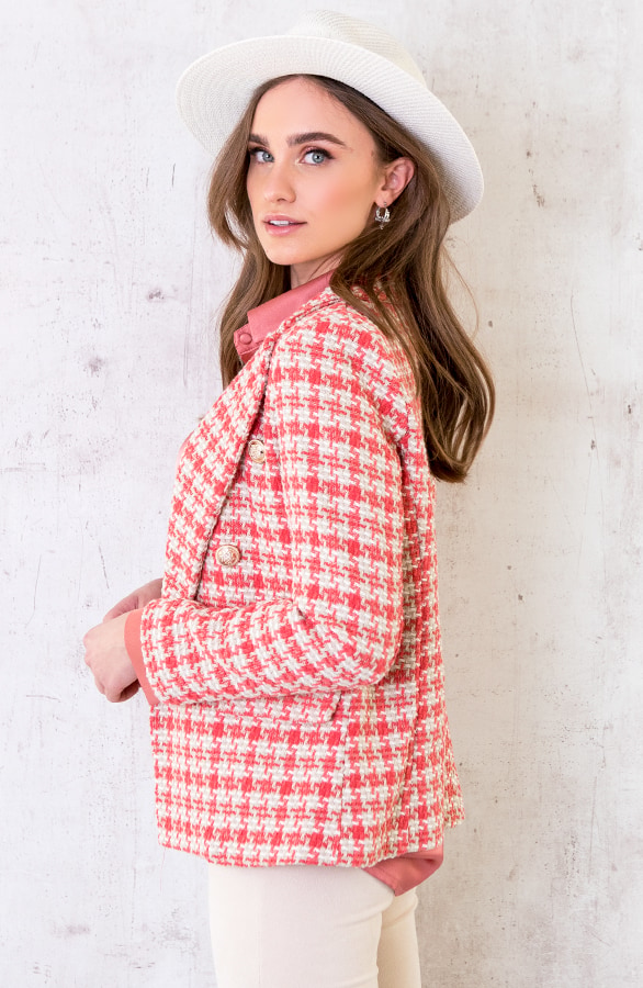 Tweed Button Blazer Koraal – shoparchief