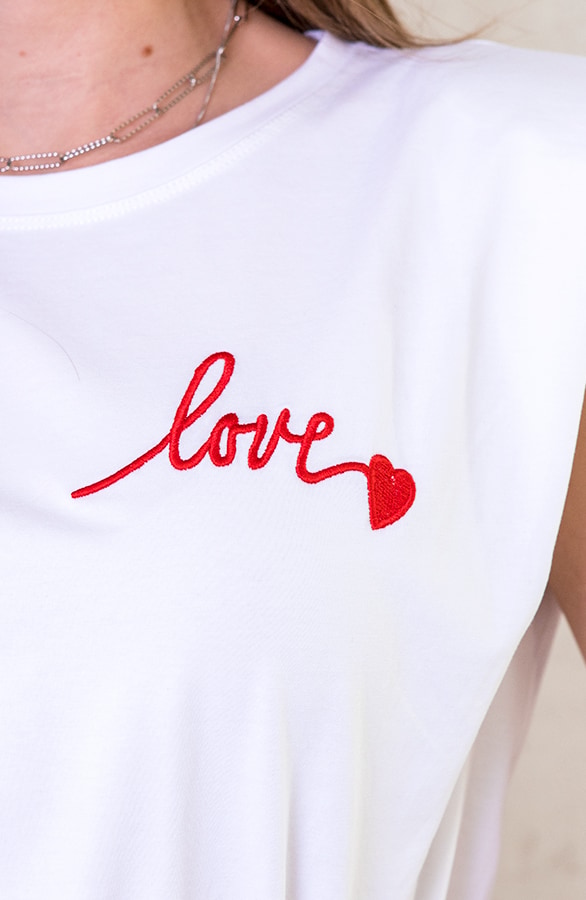Top Met Schoudervulling Love Wit – shoparchief, foto 4