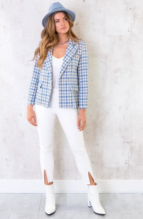 Tweed Button Blazer Jeansblauw – shoparchief, foto 2