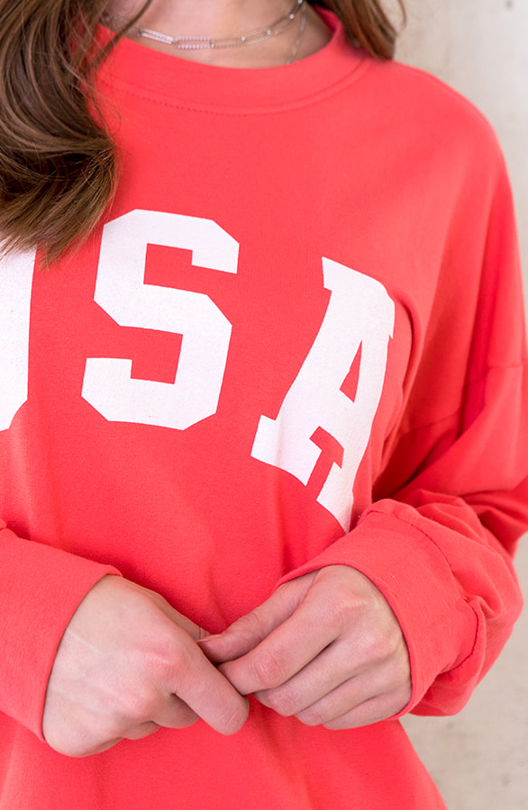 USA Sweater Dames Koraal Oranje – shoparchief, foto 3