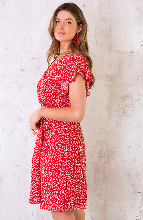 Bloemen Jurk Met Strik Rood – shoparchief, foto 3