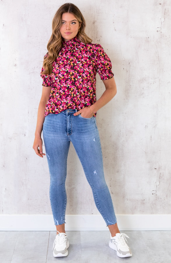 Bloemenprint Col Top Fuchsia Zwart – shoparchief, foto 5