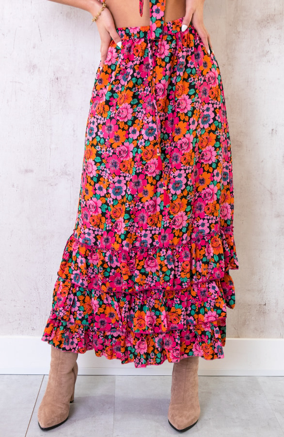 Bloemenprint Maxi Rok Fuchsia – shoparchief