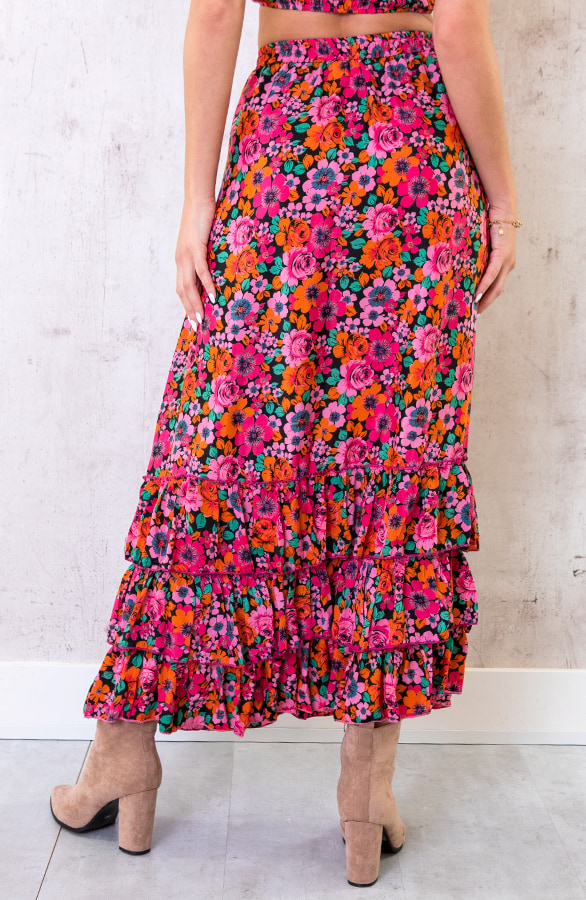 Bloemenprint Maxi Rok Fuchsia – shoparchief, foto 5