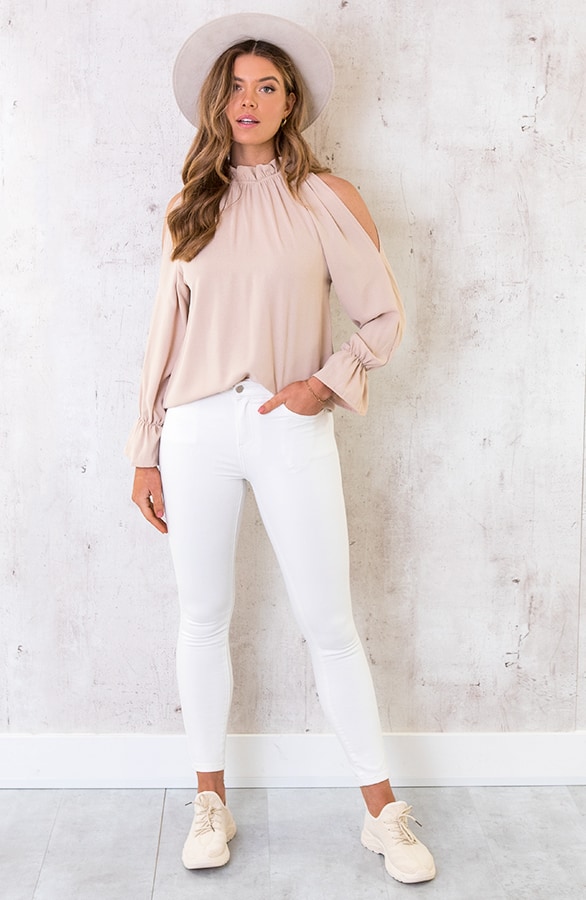 Cold Shoulder Blouse Beige – shoparchief, foto 6