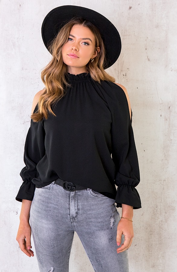 Cold Shoulder Blouse Zwart – shoparchief, foto 4