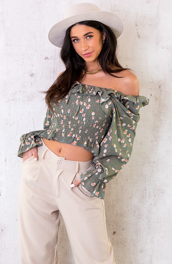 Cropped Blouse Bloemen Army – shoparchief