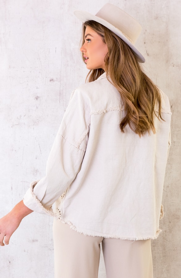 Denim Embroidery Jacket Beige – shoparchief, foto 5
