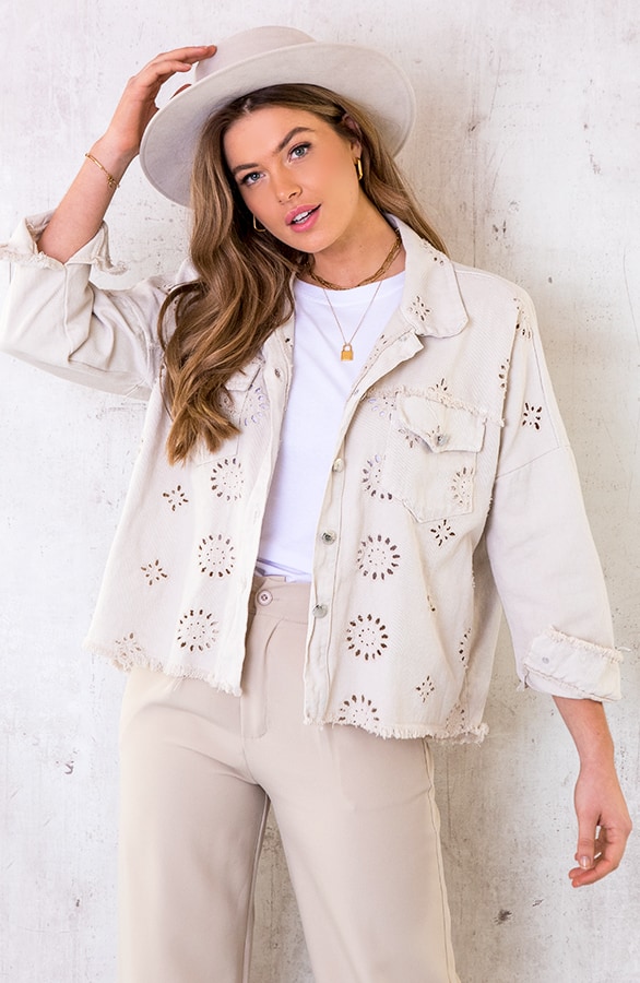 Denim Embroidery Jacket Beige – shoparchief