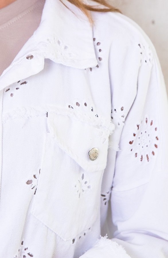 Denim Embroidery Jacket Wit – shoparchief, foto 3