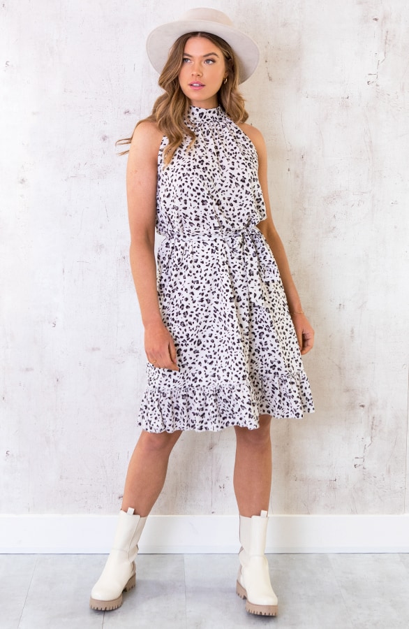 Halter Jurk Met Panterprint Ecru – shoparchief, foto 3