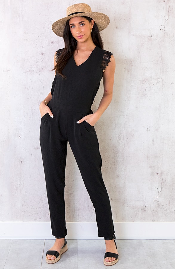 Jumpsuit Met Kanten Mouwen Zwart – shoparchief