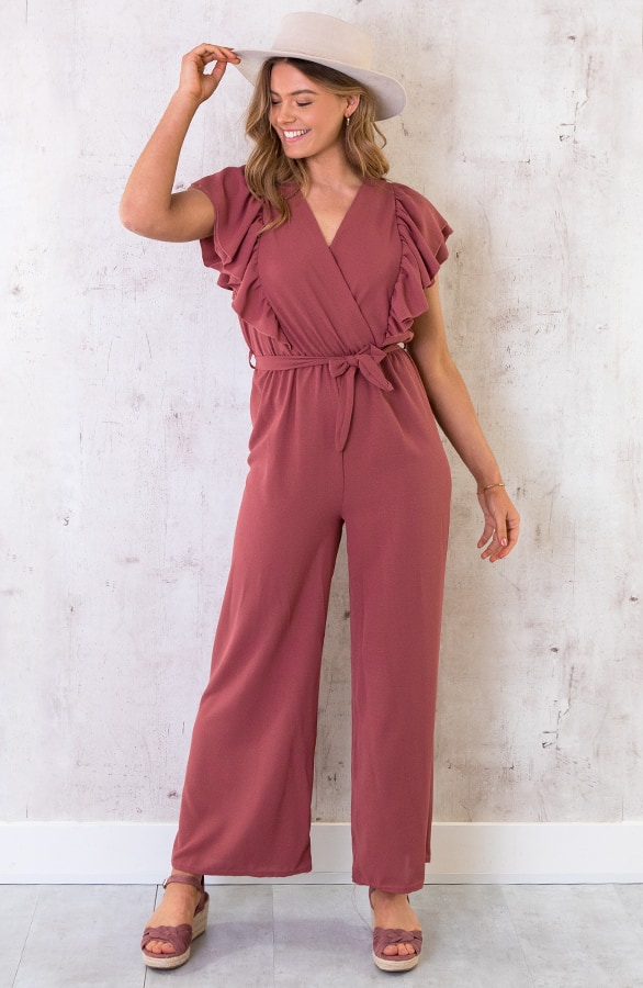 Jumpsuit Met Ruffle Mouwen Dust Roze – shoparchief, foto 2