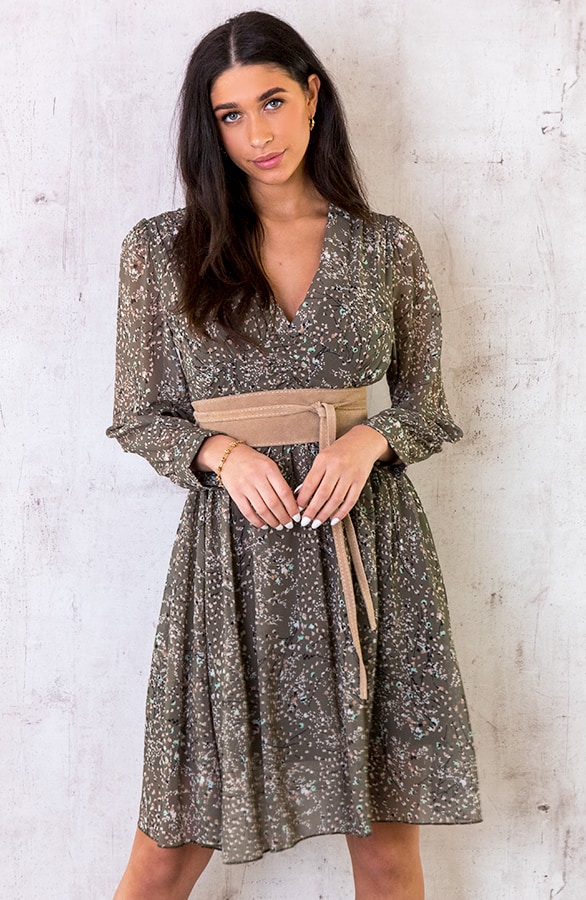 Jurk Met Bloemen Dames Legergroen – shoparchief