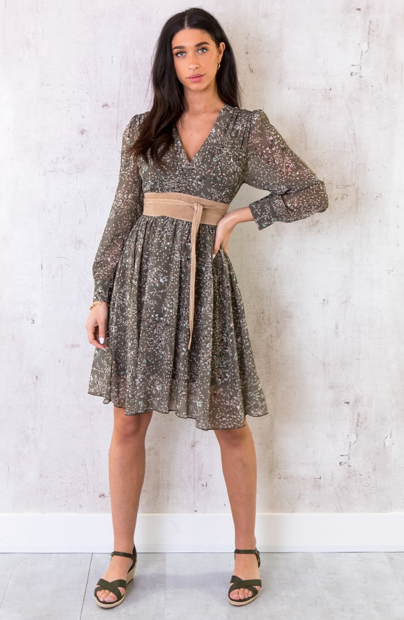 Jurk Met Bloemen Dames Legergroen – shoparchief, foto 2