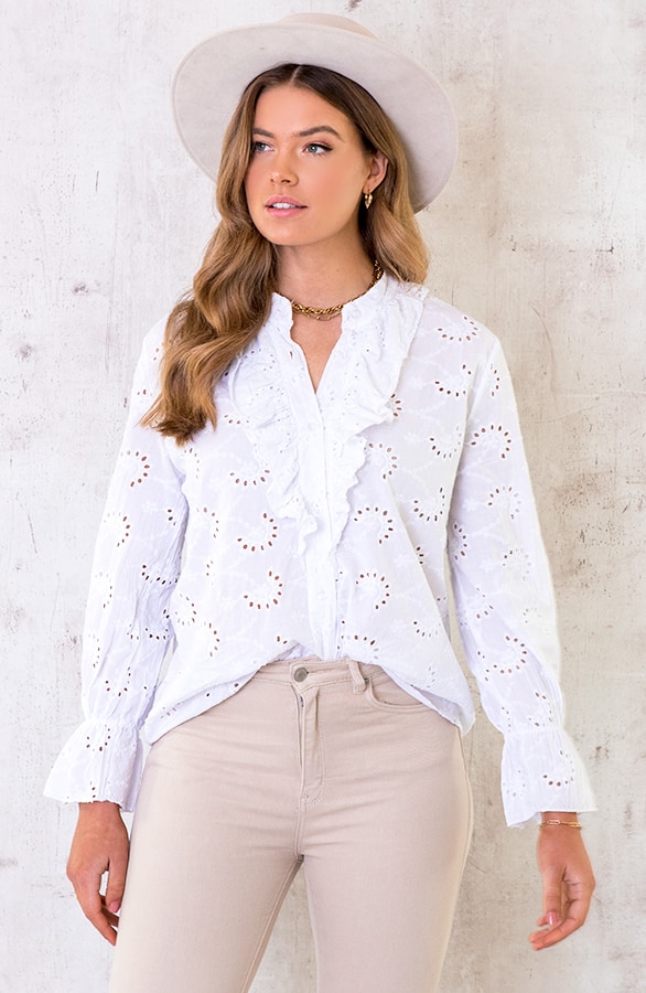 Katoenen Embroidery Blouse Wit – shoparchief