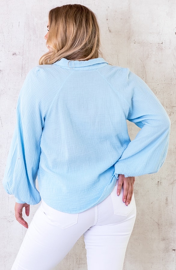 Katoenen Oversized Blouse Babyblauw – shoparchief, foto 2
