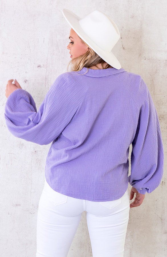 Katoenen Oversized Blouse Lila – shoparchief, foto 8