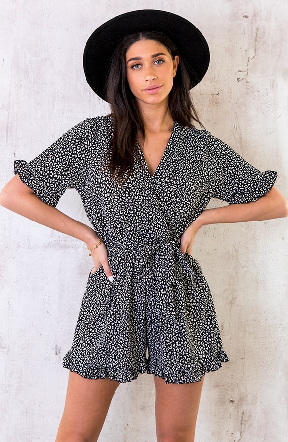 Leopard Playsuit Zwart – shoparchief