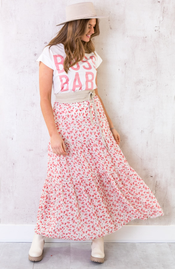 Maxi Bloemen Rok Poederroze – shoparchief, foto 3