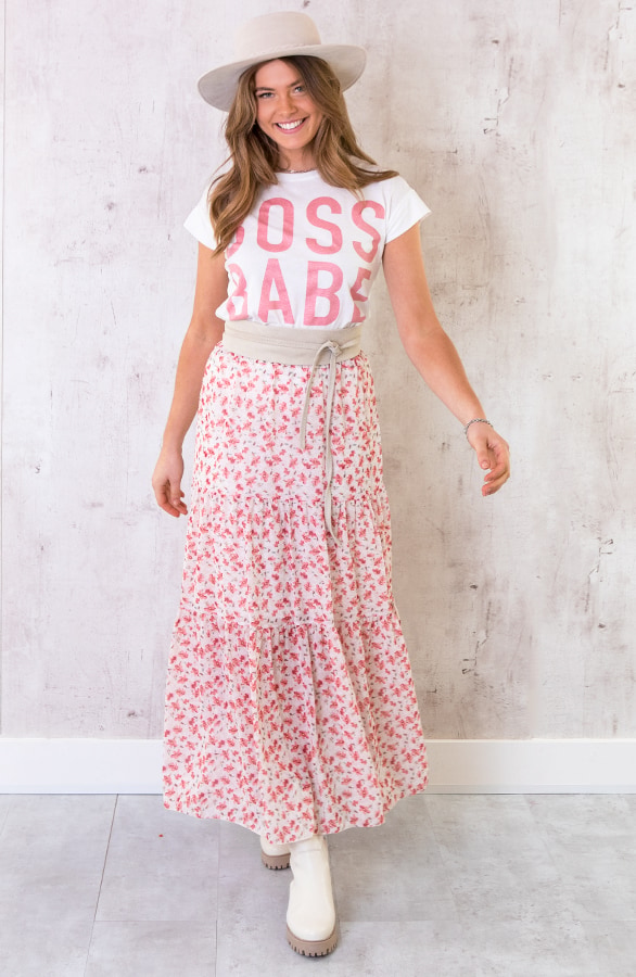 Maxi Bloemen Rok Poederroze – shoparchief, foto 2