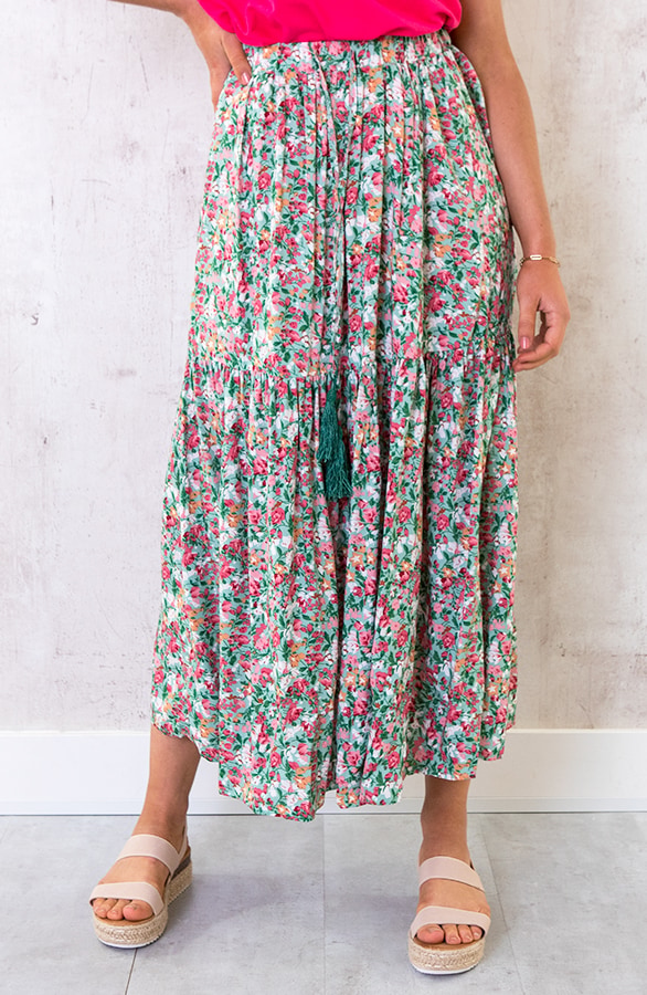 Maxi Bloemen Rok Turquoise – shoparchief