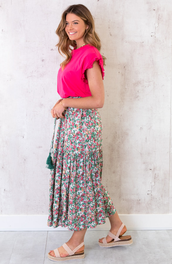 Maxi Bloemen Rok Turquoise – shoparchief, foto 3