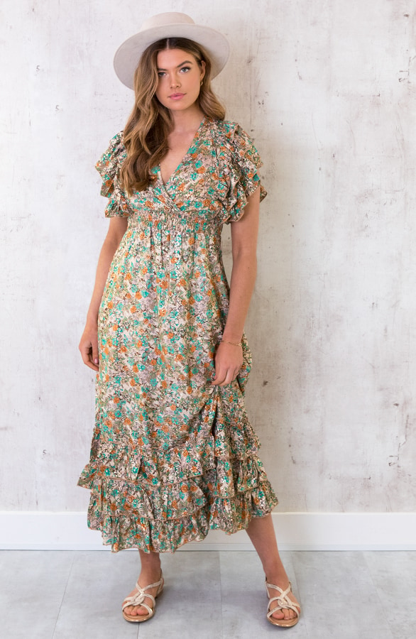 Maxi Boho Jurk Ruffles Beige – shoparchief