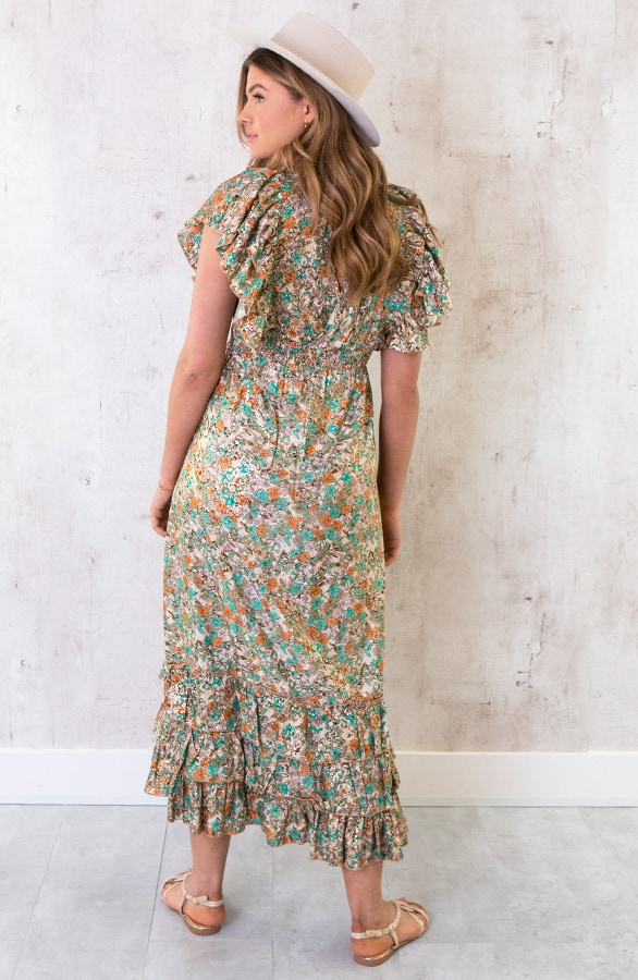 Maxi Boho Jurk Ruffles Beige – shoparchief, foto 4