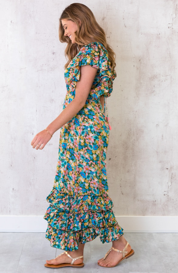 Maxi Boho Jurk Ruffles Blauw – shoparchief, foto 5