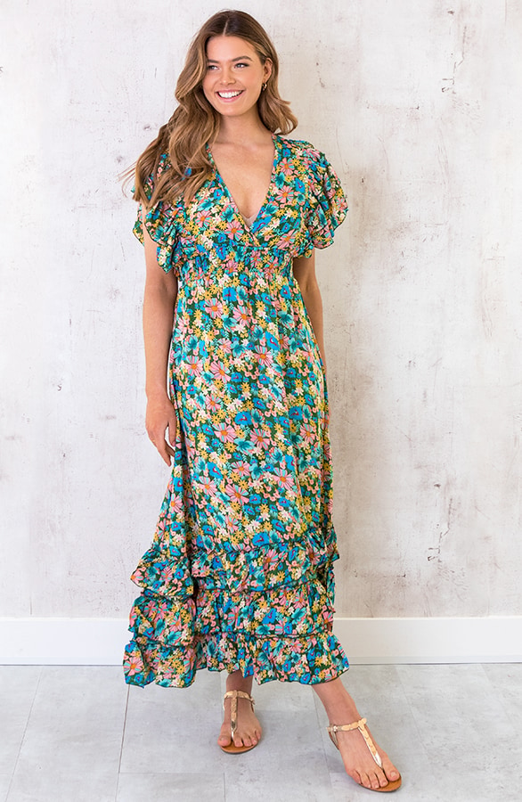 Maxi Boho Jurk Ruffles Blauw – shoparchief, foto 2