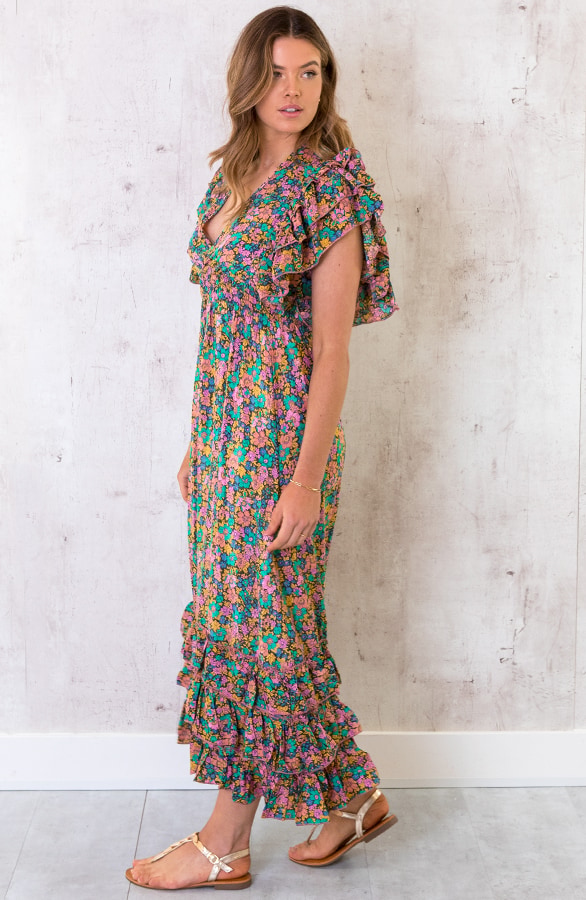 Maxi Boho Jurk Ruffles Multicolor – shoparchief, foto 3