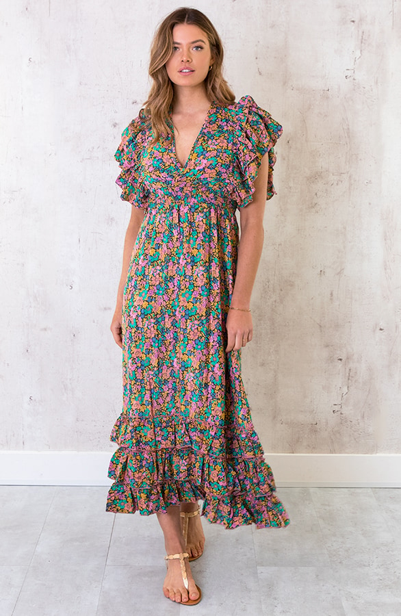 Maxi Boho Jurk Ruffles Multicolor – shoparchief