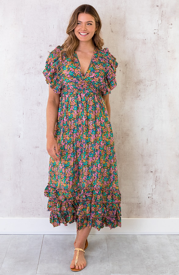 Maxi Boho Jurk Ruffles Multicolor – shoparchief, foto 2