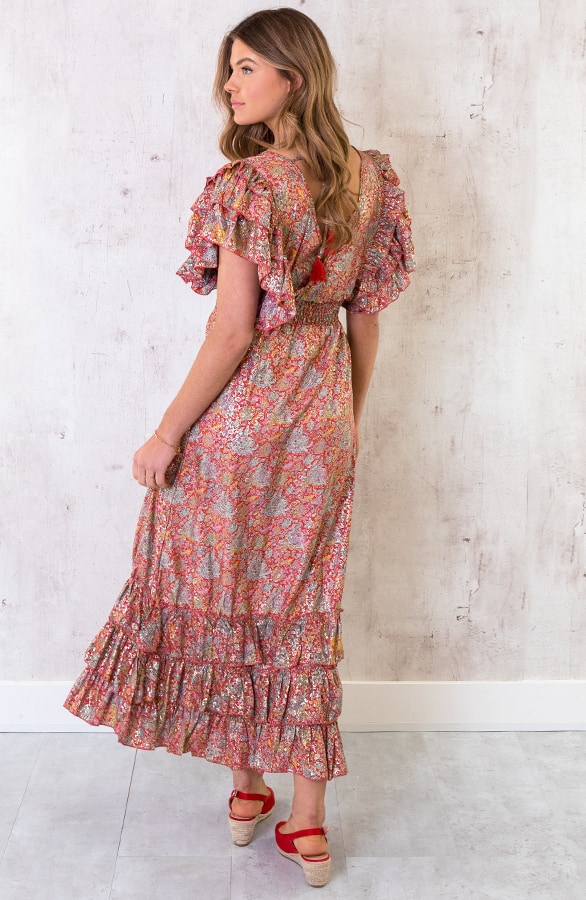 Maxi Boho Jurk Ruffles Rood – shoparchief, foto 6