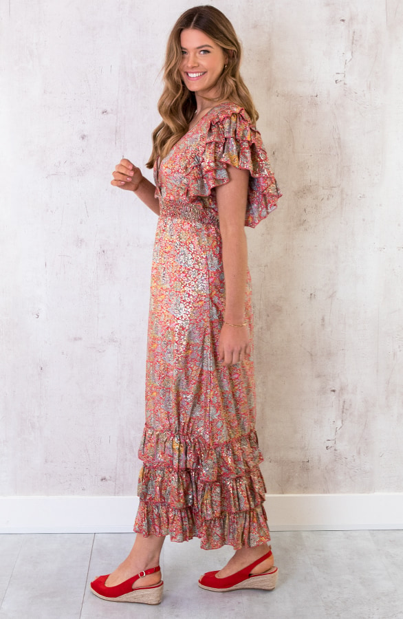 Maxi Boho Jurk Ruffles Rood – shoparchief, foto 4