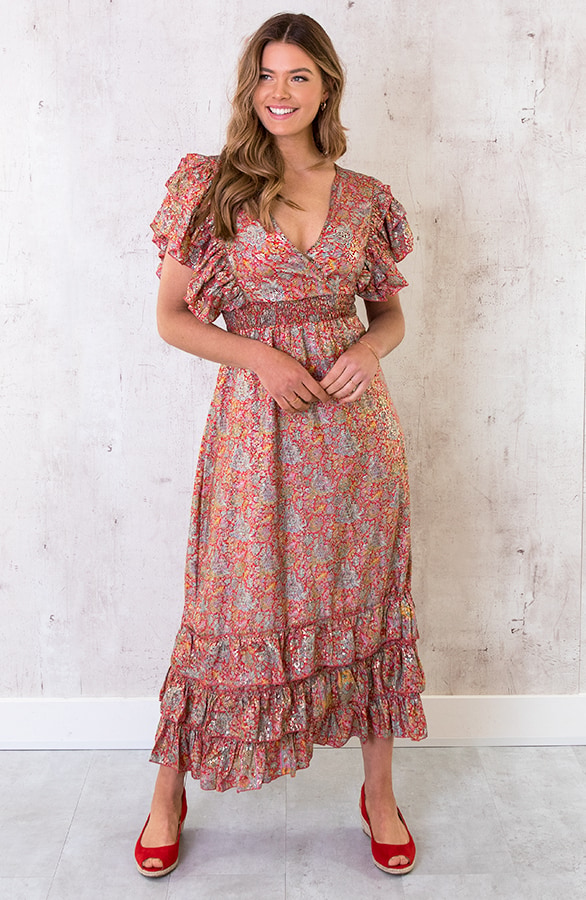 Maxi Boho Jurk Ruffles Rood – shoparchief, foto 3