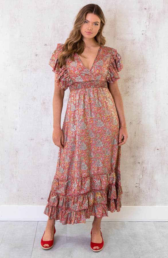 Maxi Boho Jurk Ruffles Rood – shoparchief