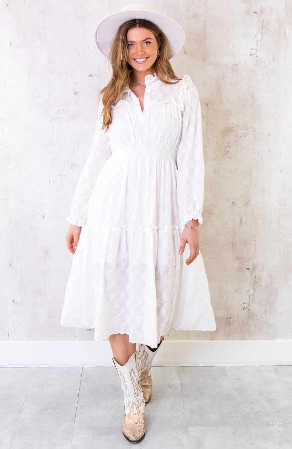 Katoenen Maxi Jurk Embroidery Wit – shoparchief
