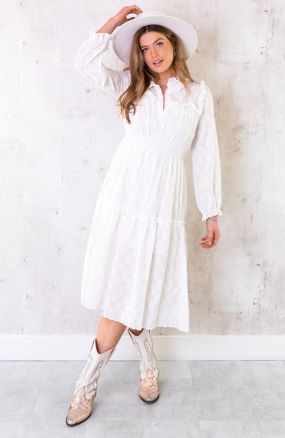 Katoenen Maxi Jurk Embroidery Wit – shoparchief, foto 3