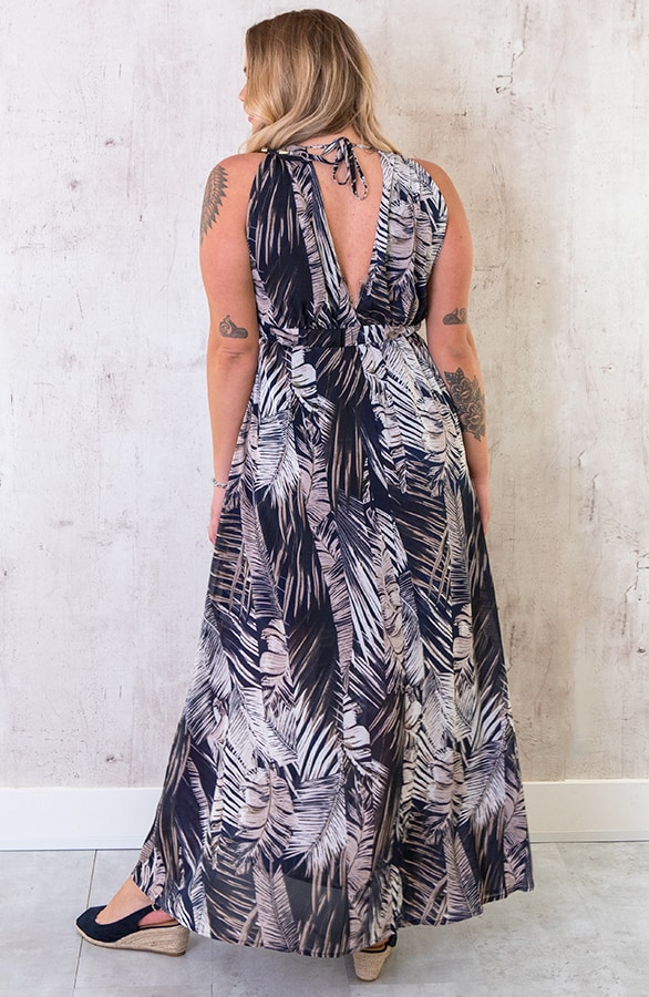 Maxi Jurk Palm Leaves Marine – shoparchief, foto 7