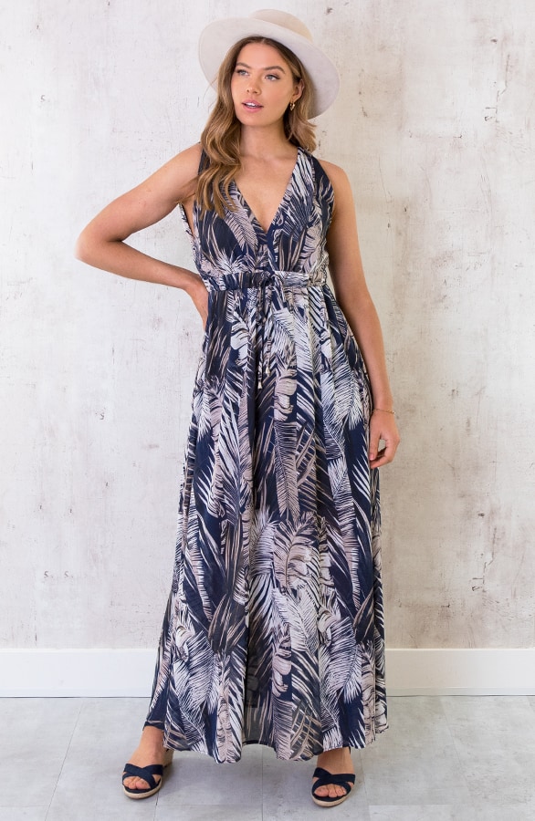 Maxi Jurk Palm Leaves Marine – shoparchief, foto 3