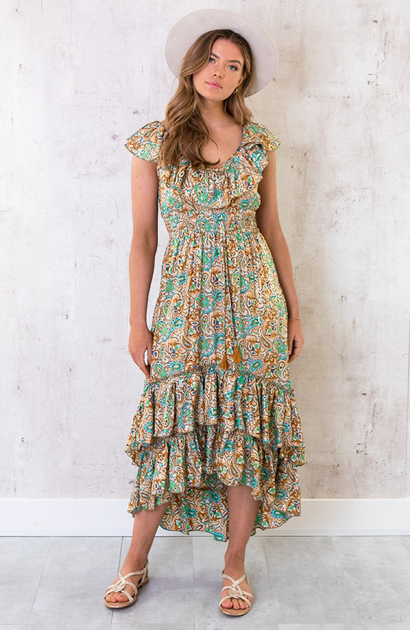 Maxi Paisley Jurk Ruches Turquoise – shoparchief, foto 2