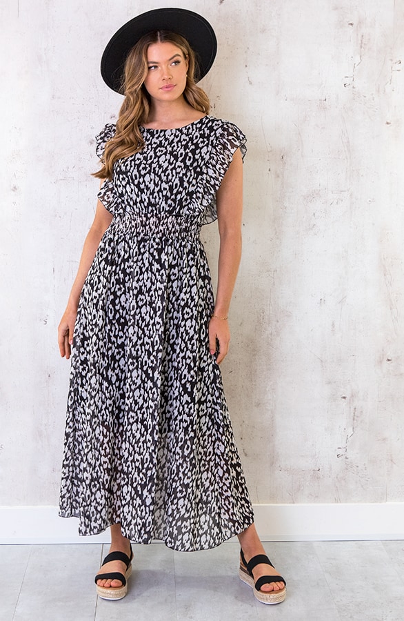 Maxi Panterprint Jurk Zwart Wit – shoparchief