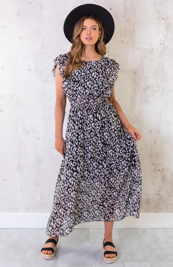Maxi Panterprint Jurk Zwart Wit – shoparchief, foto 2