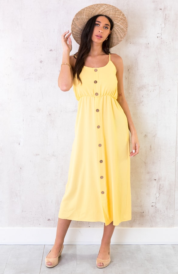 Midi Jurk Knopen Santorini Geel – shoparchief