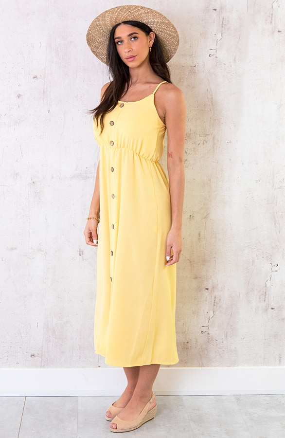 Midi Jurk Knopen Santorini Geel – shoparchief, foto 3