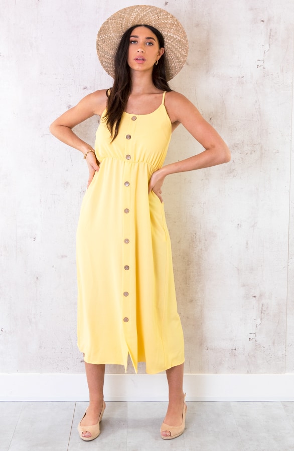 Midi Jurk Knopen Santorini Geel – shoparchief, foto 2